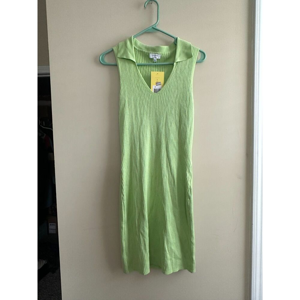 Cabana by Crown & Ivy Lime Green Ribbed Knit Polo Dress - Size L